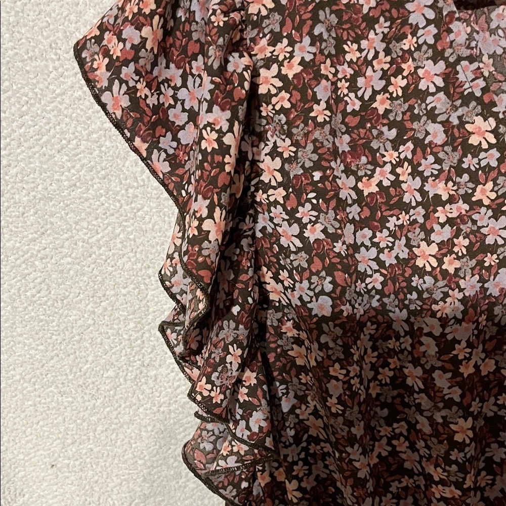 Maurices Floral Ruffle Sleeve Blouse - Black and Pink - Picture 4 of 6
